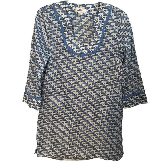 Vineyard Vines Blue Whale Lightweight Cotton Tunic Dress Swimsuit Cover-Up Sz XS - Picture 1 of 11